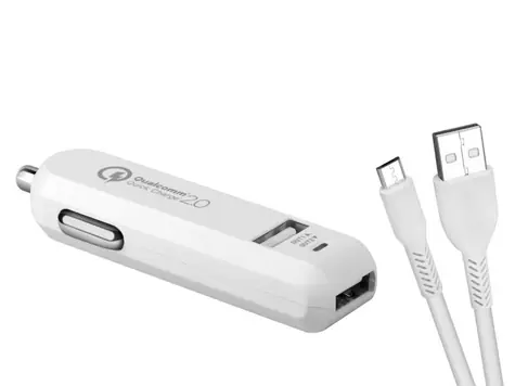 AVACOM CarMAX 2 nabíječka do auta (microUSB) bílá / 2x Qualcomm Quick Charge 2.0 / microUSB kabel