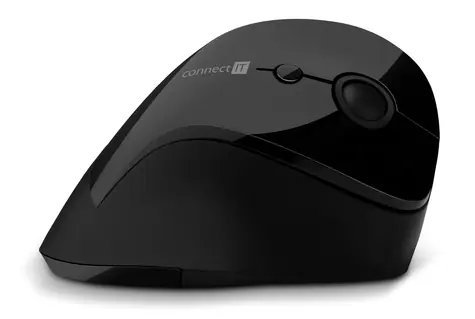 CONNECT IT FOR HEALTH CMO-2700-BK černá / Ergonomická vertikální bezdrátová myš / 1600DPI / 6 tlačítek / 2.4GHz / 1x AA