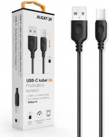 ALIGATOR kabel USB-C s prodlouženým konektorem / 2A / 1m