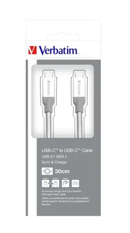 VERBATIM datový kabel USB-C -> USB-C šedá / USB 3.1 Gen 2 / 30 cm