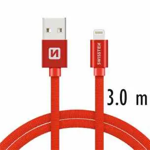 SWISSTEN TEXTILE datový kabel USB - Lightning 3m červená