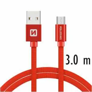 SWISSTEN TEXTILE datový kabel USB - microUSB 3m červená