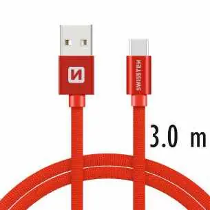 SWISSTEN TEXTILE datový kabel USB - USB-C 3m červená