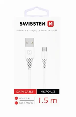 SWISSTEN datový kabel USB - microUSB 1.5m bílá (6.5mm)