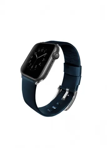 Uniq Mondain Apple Watch 44mm kožený řemínek modrá