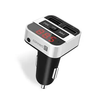 CONNECT IT InCarz Bluetooth transmitter stříbrná / 2x USB / Smart IC / digitální displej / handsfree / přehrávač