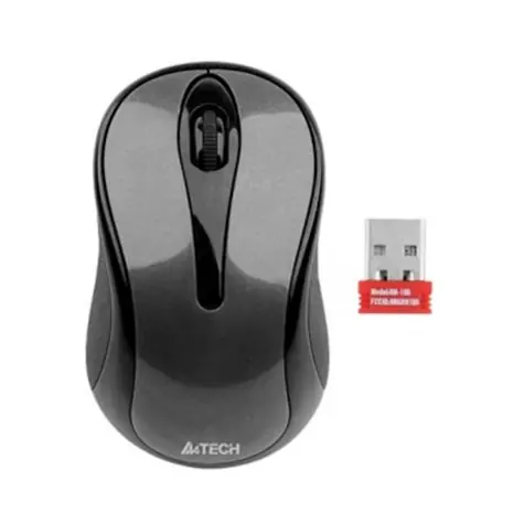 A4tech G3-280N Šedo-černá / Bezdrátová optická myš / 1000 DPI / 2.4Ghz / V-Track / 3 tlačítka / Nano USB / Baterie 1x AA 