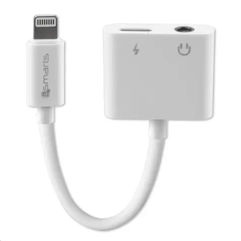 4smarts adaptér Lightning s 3.5mm jackem a Lightning konektorem / možnost napájení / bílá