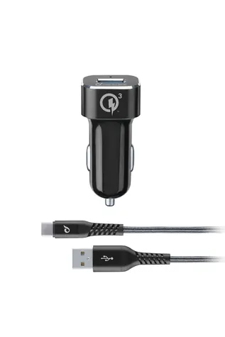 Cellularline Tetra Force 18W černá / Set USB autonabíječky a odolného USB-C kabelu / Qualcomm Quick Charge 3.0