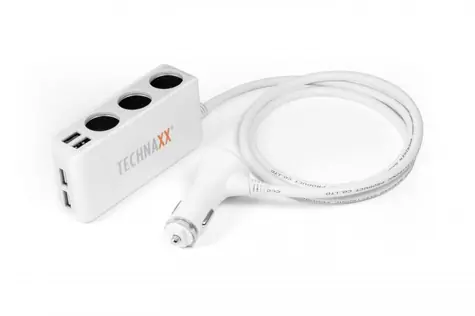 Technaxx nabíječka do auta bílá / 4x USB / 3x zásuvka