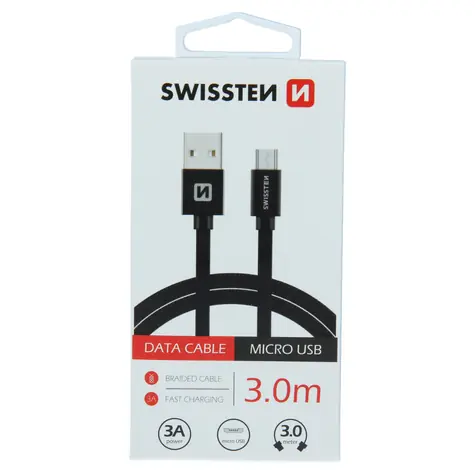 SWISSTEN TEXTILE datový kabel USB - microUSB 3m černá