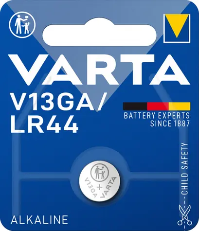 Varta Knoflíková baterie LR44 1ks / 1.5V / 125 mAh / alkalická / v blistru