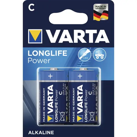 Varta Longlife Baterie LR14 (C malé mono) / 1.5V / 7800 mAh / alkalická / 2 ks / v blistru