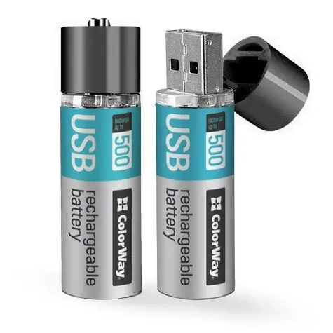 Colorway nabíjecí baterie AA / 1200 mAh / Li-Pol / 1.5 V / 500 cyklů / USB / 2 ks