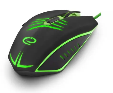 Esperanza EGM209G Claw černo-zelená / herní optická myš / 2400 DPI / USB / 6 tlačítek + kolečko / LED / 1.5 m