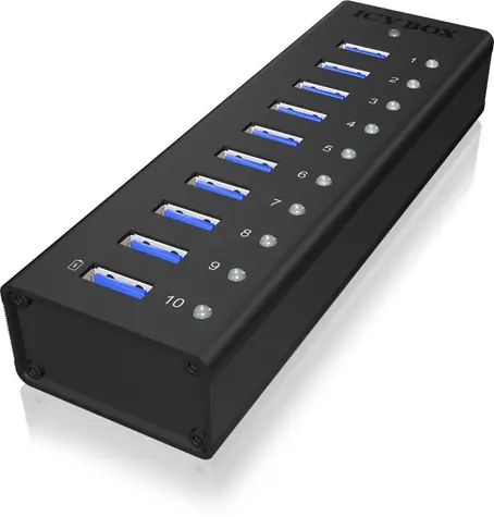 IcyBox IB-AC6110 USB Hub černá / 10x USB 3.0 / s USB nabíjením