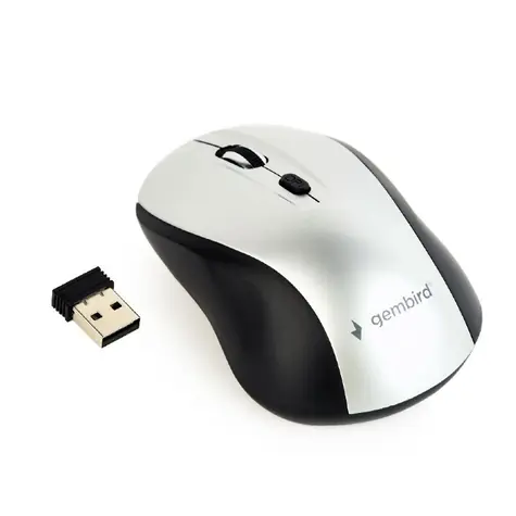 Gembird MUSW-4B-02-BS / bezdrátová optická myš / 1600 DPI / USB / černo-stříbrná