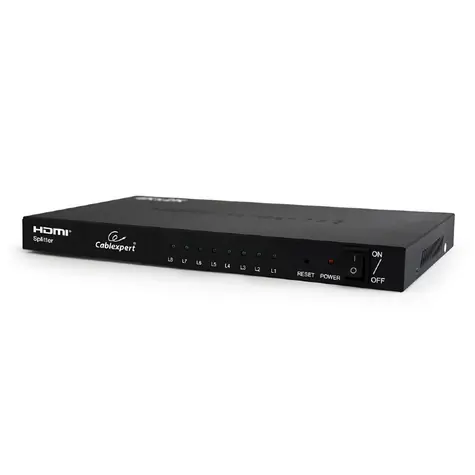 Gembird HDMI splitter 8 portů / až 4K výstupní rozlišení / podpora 3D videa / digitální zesilovač signálu