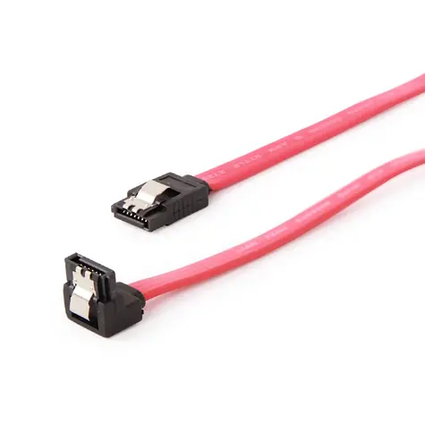 Gembird SATA III datový kabel 50cm s 90° zahnutím konektoru / kovové spony / červená