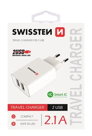 SWISSTEN SMART IC síťový adaptér 2x USB 2.1A POWER bílá
