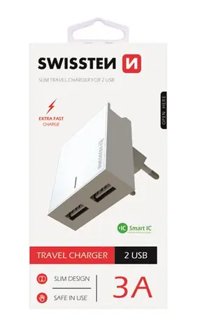 SWISSTEN SMART IC síťový adaptér 2x USB 3A POWER bílá