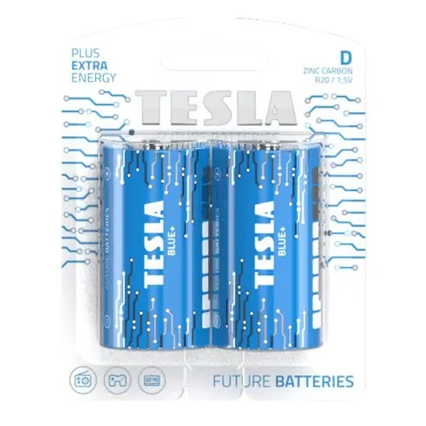 Tesla BLUE+ Zinc Carbon velký monočlánek baterie D (R20) 2 ks / blister