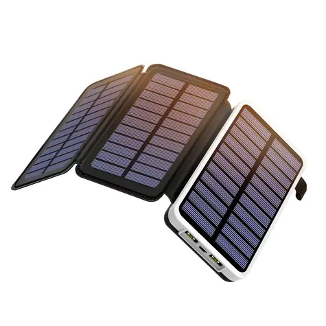 OUTXE EP300 Solární dobíječ | Powerbanka 10000mAh bílá / 5V / 1A|2.4A / 2x USB / Solární panel 3W|660mA