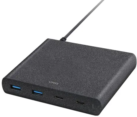 Uniq SURGE 90W CHARGING STATION - Charcoal černá / 4x USB / 2x USB-C PD / QC 3.0