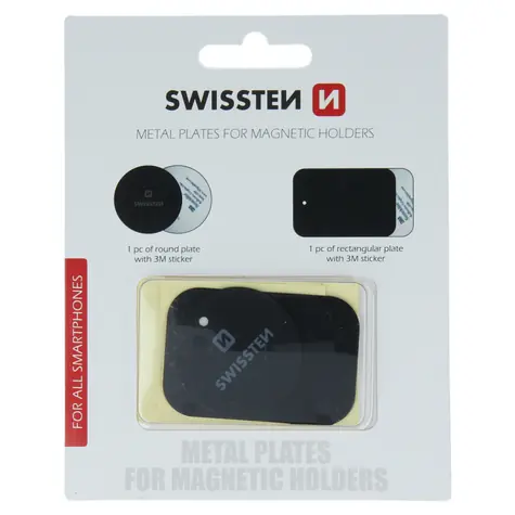 SWISSTEN Set kovový lepicí štítek a podložka k magnetickým držákem do auta (retail pack)
