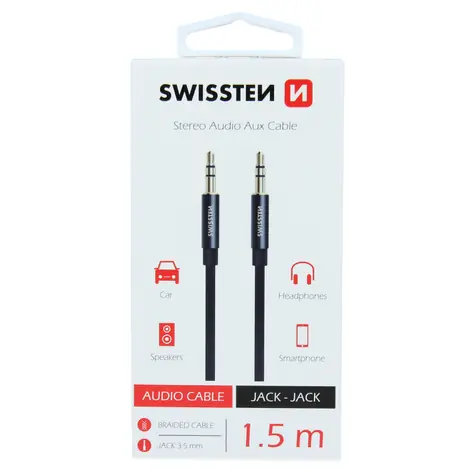 SWISSTEN TEXTILE audio kabel JACK - JACK 1.5m černá