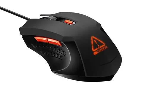 CANYON Star Rider černá-oranžová / Herní optická myš / 3200 DPI / 6 tlačítek / RGB podsvícení / USB / 1.65 m