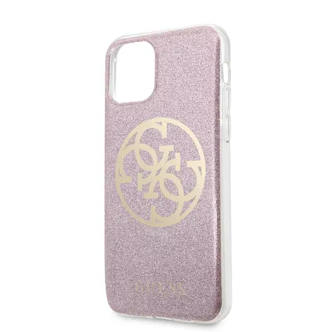 GUESS 4G Glitter Circle Zadní Kryt pro Apple iPhone 11 Pro růžová