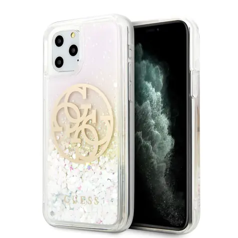 GUESS Glitter Circle Zadní Kryt pro Apple iPhone 11 Pro bílo-zlatá