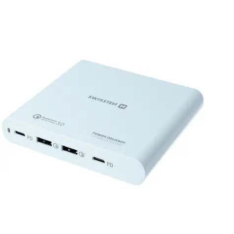 SWISSTEN 87W PD3.0 & QC3.0 PPS síťový adaptér bílá / 2xUSB-C / 2x USB