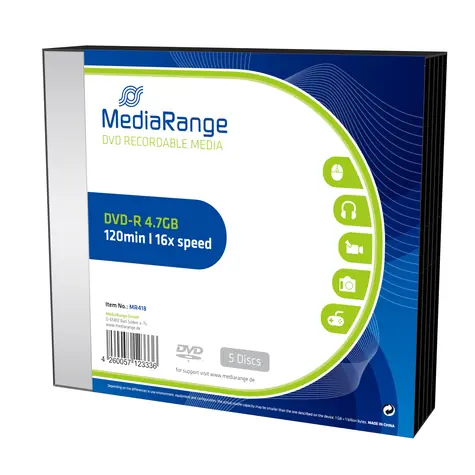 MediaRange MR418 DVD-R / 4.7 GB / 16x / 5ks slim case