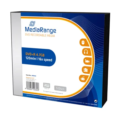 MediaRange MR419 DVD+R / 4.7 GB / 16x / 5ks slim case