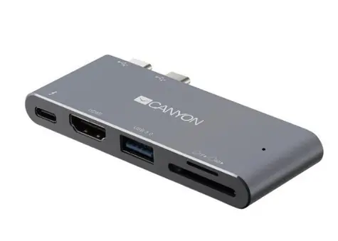 Canyon CNS-TDS05DG dokovací stanice šedá / Thunderbolt 3 / USB 3.0 / HDMI / čtečka karet SD & TF