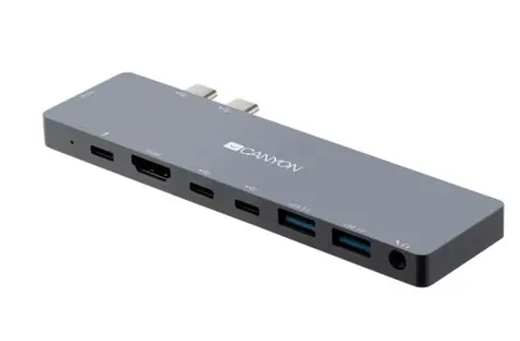 Canyon CNS-TDS08DG dokovací stanice šedá / 2x USB-C / 2x USB 3.0 / 2x HDMI / 3.5mm jack
