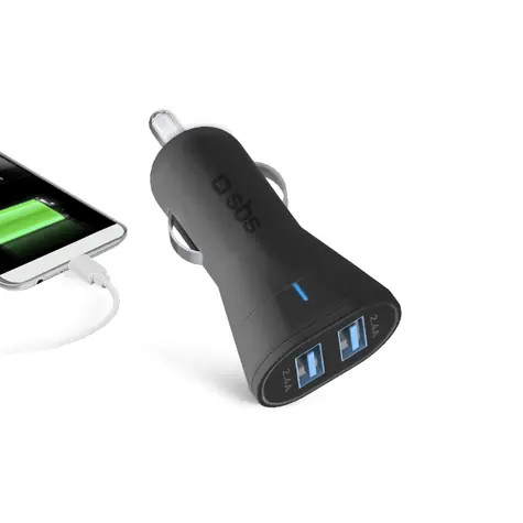 SBS Autoadaptér Mini 2x USB černá / 2400 mA / 12 & 24V 