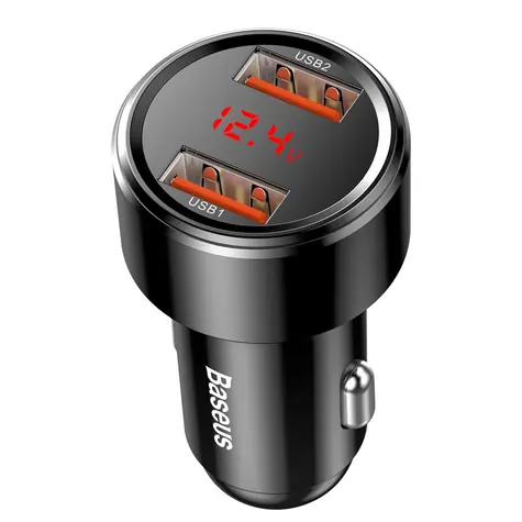 Baseus Magic Dual QC USB nabíječka do auta / 45W / 2x USB-A / QC 3.0 / 6A / LED displej / černá