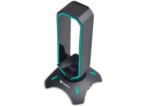 Sandberg USB 3.0 Hub Bungee Stand / 3x USB-A 3.0 + 1x microUSB / LED osvětlení / Stojánek na sluchátka / černá
