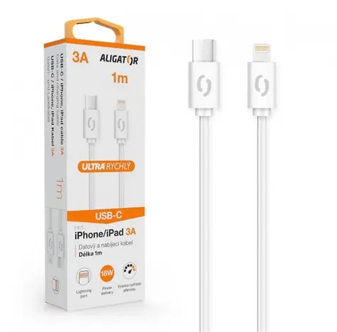 Aligator Datový kabel POWER 3A USB-C - Lightning 1m bílá