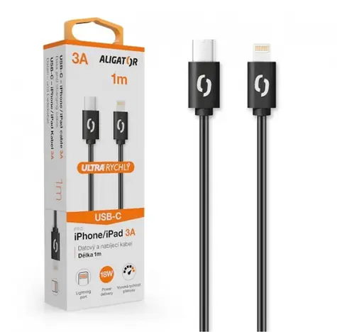 Aligator Datový kabel POWER 3A USB-C - Lightning 1m černá