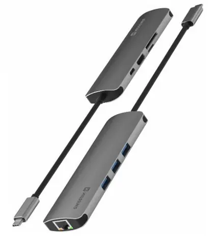 SWISSTEN USB-C HUB 8-IN-1 / USB-C PD / HDMI 4K / LAN / 3x USB 3.0 / SD / micro SD / hliník