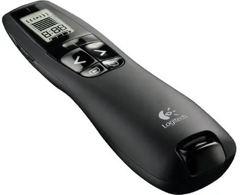 Logitech R800 / bezdrátový prezentační ovladač / zelený laser / LCD displej / USB reciever 