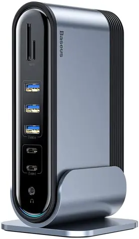 Baseus Working Station CAHUB-DG0G šedá / dokovací stanice / 2× USB-C port & 2 × USB-A & 3× USB 3.0 & 1× Gigabit LAN