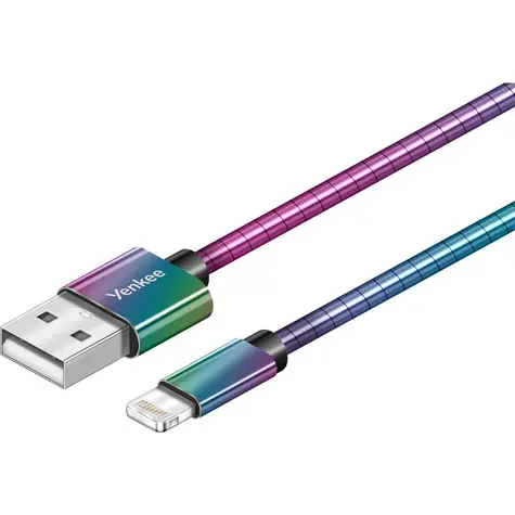 YENKEE YCU 651 USB 2.0 na Lightning kabel duhová / délka 1m / ocelový oplet kabelu / 2.4A
