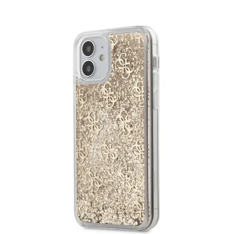 GUESS 4G Liquid Glitter Zadní Kryt pro Apple iPhone 12 mini zlatá