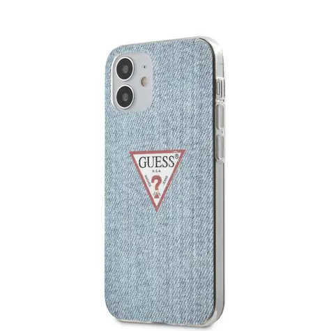 GUESS PC & TPU Denim Triangle Zadní Kryt pro Apple iPhone 12 mini světle modrá