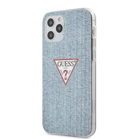 GUESS PC & TPU Denim Triangle Zadní Kryt pro Apple iPhone 12 & 12 Pro světle modrá